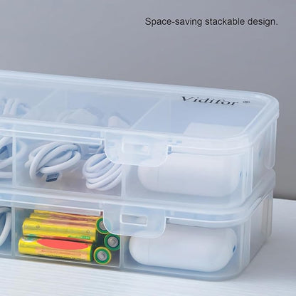 Vidifor 5-Pack Clear Cable Organizer Box with 40 Cable Ties, Portable Cord & Charger Storage for Drawer, Desk, Office & Home (5, Small)