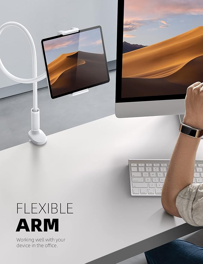 Lamicall Gooseneck Tablet Mount Holder for Bed Flexible Tablet Arm Clamp for Bed, as Gifts Compatible with Pad Pro 10.5, Air 9.7, Mini 7.9, Galaxy Tabs, Switch, More 4.7-11" Device - White