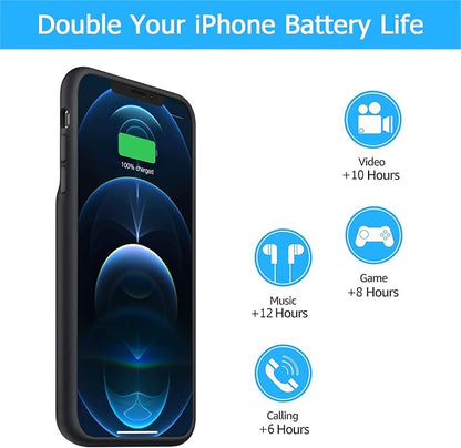 Battery Case for iPhone 12 Pro Max, [12000mAh] Enhanced Portable Protective Qi Wireless Charger Case Battery Pack with CarPlay Wireless Charging Case Compatible for iPhone 12 Pro Max (6.7 inch)-Black
