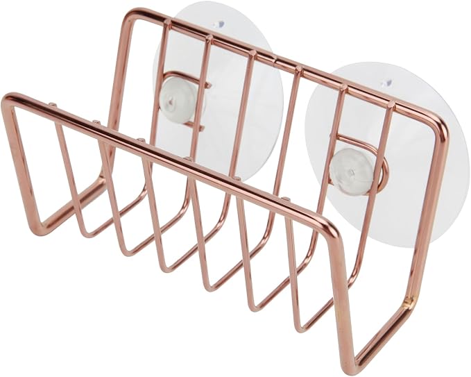 Soap Sponge Holder for Kitchen Sink Shower, No Drilling. Rustproof Stainless Steel, Wall Mounted Soap Holder Soap Tray Bar Holder with Suction Cups for Bathroom & Kitchen. Rose Gold.