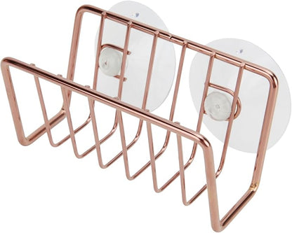 Soap Sponge Holder for Kitchen Sink Shower, No Drilling. Rustproof Stainless Steel, Wall Mounted Soap Holder Soap Tray Bar Holder with Suction Cups for Bathroom & Kitchen. Rose Gold.