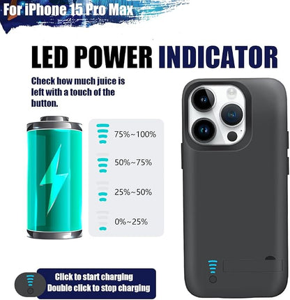 [Upgraded Battery Case for iPhone 15 Pro Max, 6000mAh Rechargeable Extended Battery Charging/Charger Case, Add 100% Extra Juice (6.7 inch) Black