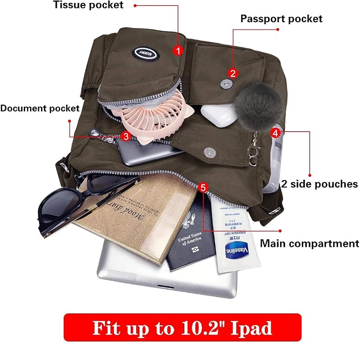 SUKRY Nylon Crossbody Bag for Women with Anti theft RFID Pocket, Waterproof Shoulder Bag Travel Purses and Handbag