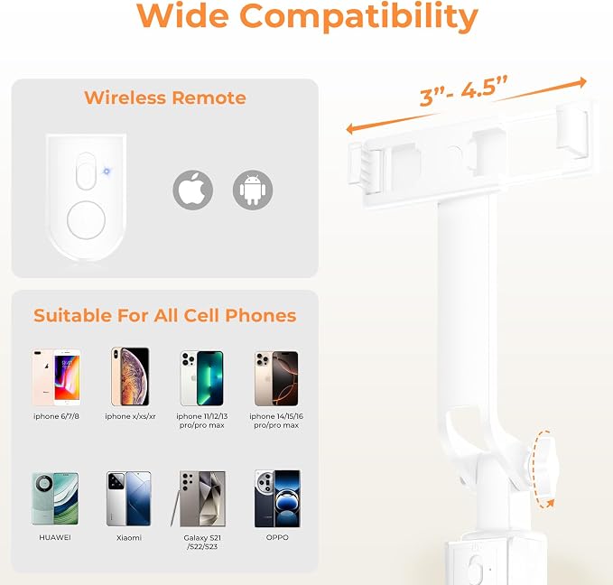 Sensyne 53" Selfie Stick for Phone, Extendable Travel Tripod with Detachable Remote for Photography, Selfies, Compatible with All Cell Phones, White