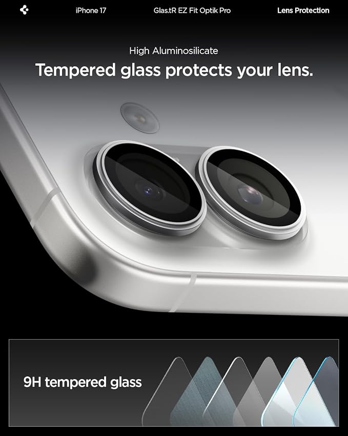 Spigen Camera Lens Screen Protector [GlasTR EZ Fit Optik Pro] Designed for iPhone 17 [Case Friendly] - Silver [2 Pack]