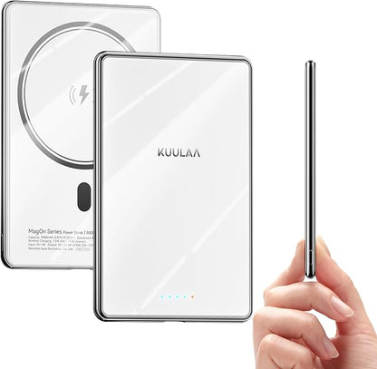 Kuulaa Magnetic Power Bank 5000mAh 0.27'' Ultra Slim Portable Charger Magsafe Battery Pack for iPhone Air/16 Pro Max/15/14/13/12 Mini, White