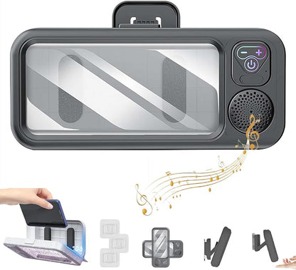 Shower Phone Holder with Wireless Bluetooth Speaker, Waterproof Touchable Phone Case for Bathroom Mirror and Bathtub, Rotation Retractable Wall Mounted Phones Holder,2026 New (Black)