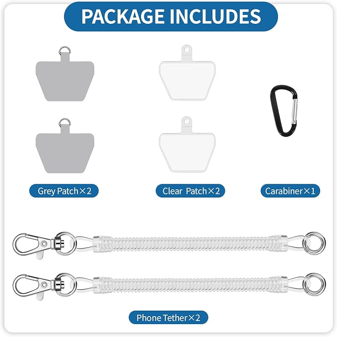 Doormoon Phone Lanyard Leash with 4 Patch, 2* Phone Tether, 4* Phone Tether Tab, 1* Carabiner for Climbing Outdoor Hiking Cycling Skiing Compatible for Smartphones Keys