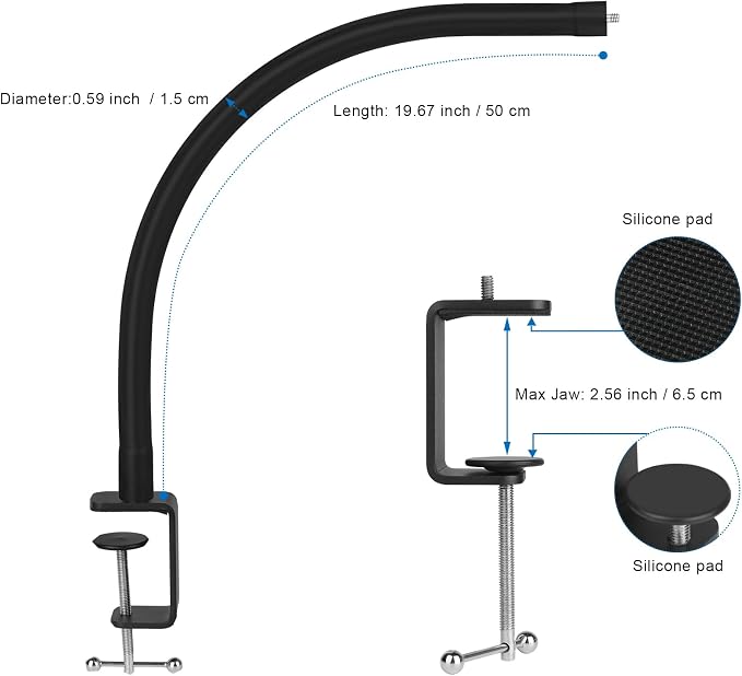 Webcam Stand for Desk,Camera Stand Desk Webcam Mount Clamp Clip,50cm Gooseneck Arm for Logitech Webcam C920/C920S/C920x/C922/C922x/C925e/C930/C930e/C615/C960/BRIO 4K/NexiGo N60/iPhone/Ring Light