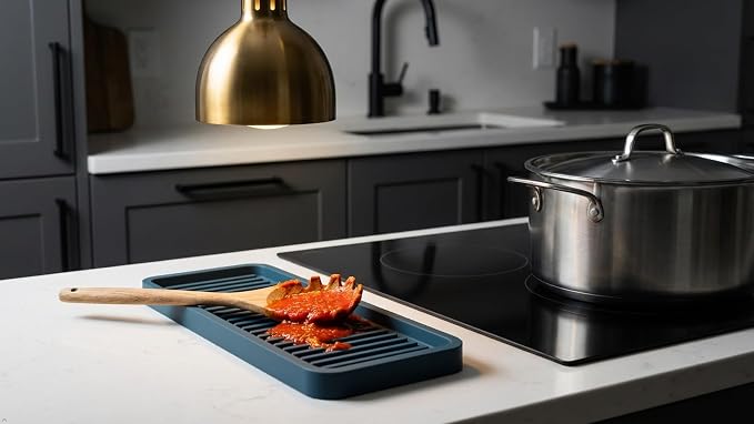 Happitasa Silicone Kitchen Sink Organizer Tray, Sponge Holder and Countertop Protector | Bathroom and Kitchen Soap Dish and Dispenser Tray (Smoky Blue, 12"x4", 9.2 Ounces)