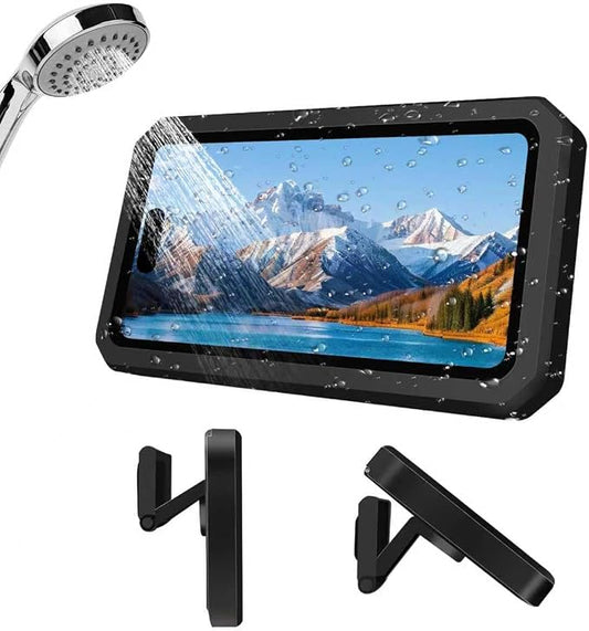 Shower Phone Holder Waterproof, 480° Rotatable Retractable Adjustable Anti-Fog High Sensitivity Touch Screen Bathroom Shower Phone Case, Bathroom Wall Phone Mount for 4-7" Cellphones (Black)