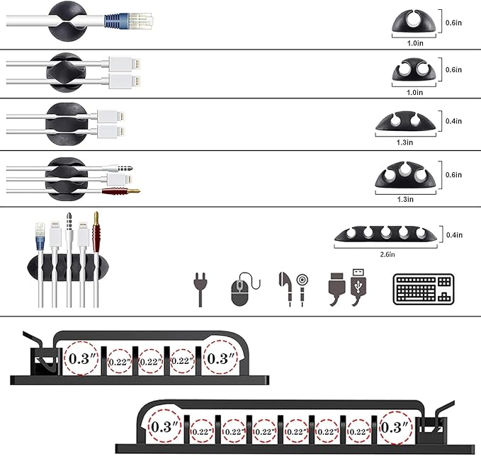 ELII 302PCS Cable Management Kit 4 Cable Sleeve,45Cable Clips | 11Cable Holders,22 Roll Cable Organizer Straps,200 Fastening Cable Ties,20 Cable Zip Tie Mounts, Computer, Under Desk