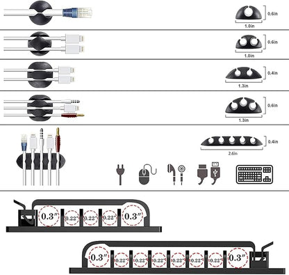 ELII 302PCS Cable Management Kit 4 Cable Sleeve,45Cable Clips | 11Cable Holders,22 Roll Cable Organizer Straps,200 Fastening Cable Ties,20 Cable Zip Tie Mounts, Computer, Under Desk