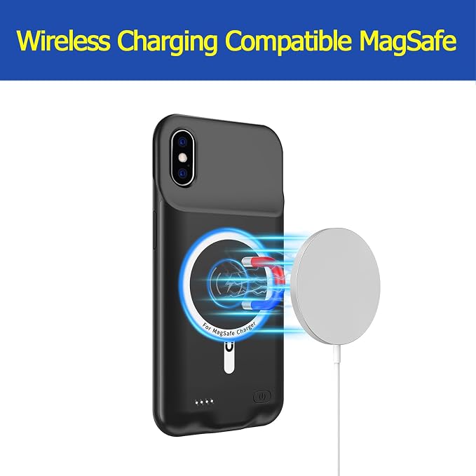 Battery Case for iPhone X/XS, Enhanced 10000mAh Portable Protective Wireless Charging Case Support Carplay Compatible with iPhone X/XS (5.8 inch) Rechargeable Extended Battery Charger Case (Black)