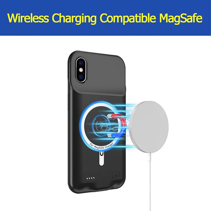 Battery Case for iPhone X/XS, Enhanced 10000mAh Portable Protective Wireless Charging Case Support Carplay Compatible with iPhone X/XS (5.8 inch) Rechargeable Extended Battery Charger Case (Black)