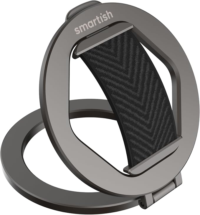Smartish® MagSafe Grip Kickstand - Quickstand - Magnetic Cell Phone Finger Loop Grip - [Dual-Sided Magnets] Ring Holder Mount w/MagSafe Adapter Kit for Apple iPhone Accessories - Black Tie Affair
