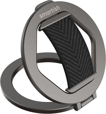Smartish® MagSafe Grip Kickstand - Quickstand - Magnetic Cell Phone Finger Loop Grip - [Dual-Sided Magnets] Ring Holder Mount w/MagSafe Adapter Kit for Apple iPhone Accessories - Black Tie Affair
