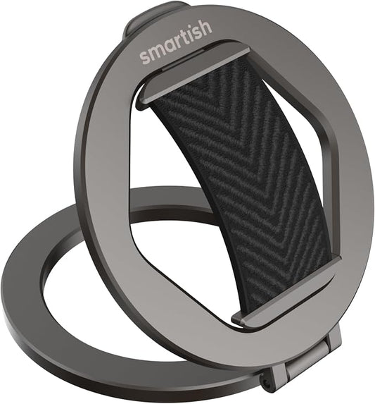 Smartish® MagSafe Grip Kickstand - Quickstand - Magnetic Cell Phone Finger Loop Grip - [Dual-Sided Magnets] Ring Holder Mount w/MagSafe Adapter Kit for Apple iPhone Accessories - Black Tie Affair