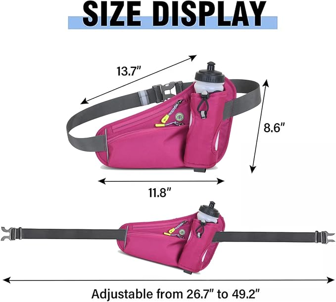 HOTEMIA Fanny Pack with Water Bottle Holder, Hydration Running Belt for Men Women Adjustable Strap Waist Bag Suitable for Hiking Running Walking Jogging Camping (Bottle Not Included) (Pink)
