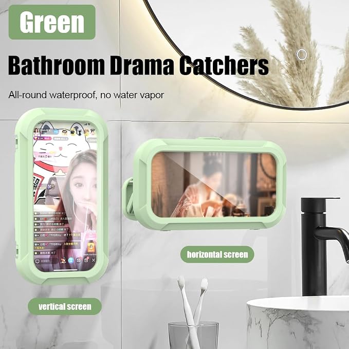 360° Rotatable Retractable Adjustable Shower Phone Case Holder,Anti-fog HD & sensitive screen ,Wall Mounted Phone Holder for Bathroom Mirror Bathtub Kitchen,Shower Accessories for 4-7" Phones (mint)