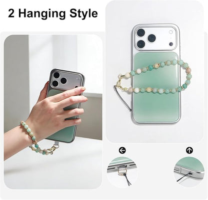 TEAMOLA Natural Stone Phone Charm, Handmade Crystal Cellphone Chain for Universal, Beaded Healing Anti Theft Phone Wrist Strap with Tether Tab, Amazonite