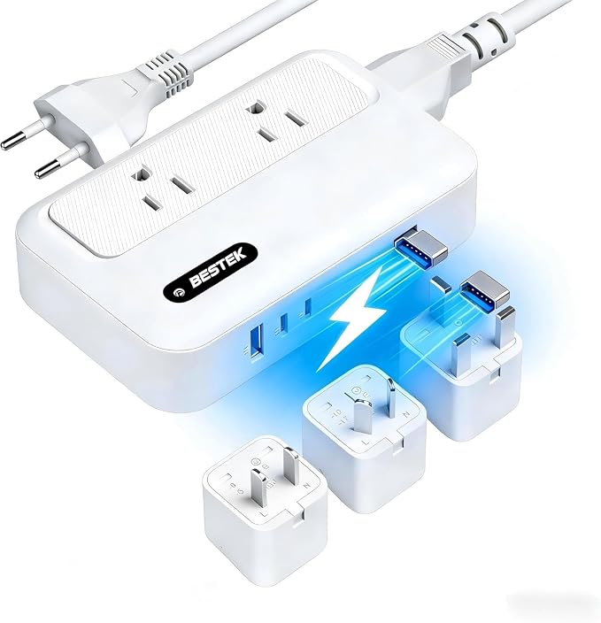 BESTEK 220v to 110v Converter with USB C 35w, 300W AC Peak Voltage Converter US to Europe, Universal Travel Adapter for Hair Straightener/Curling Iron with EU UK FR DE ES AU Adapter[Quieter Version]