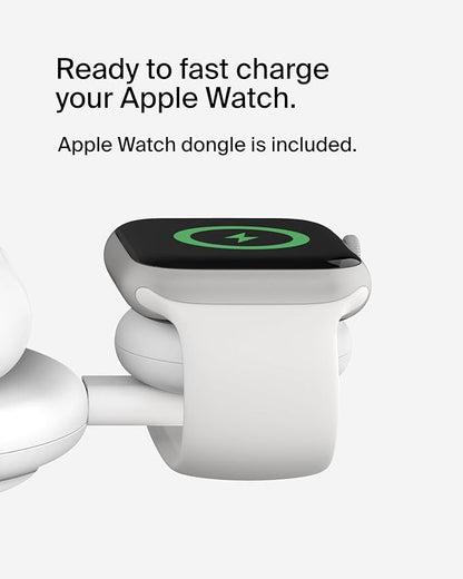 Belkin 3-in-1 MagSafe-Compatible Wireless Charging Pad with Qi2 15W - iPhone Charger - Fast Charging Wireless Charging Station for iPhone 17, 16, & 15 Series, AirPods, Apple Watch, & More - White