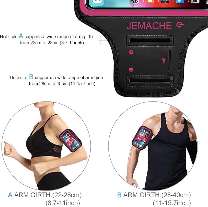 iPhone 17 16 15 Pro Max Armband, JEMACHE Gym Running Workouts Arm Band for iPhone iPhone Air, 17 16 15 14 13 12 Pro Max/Plus (Rose)