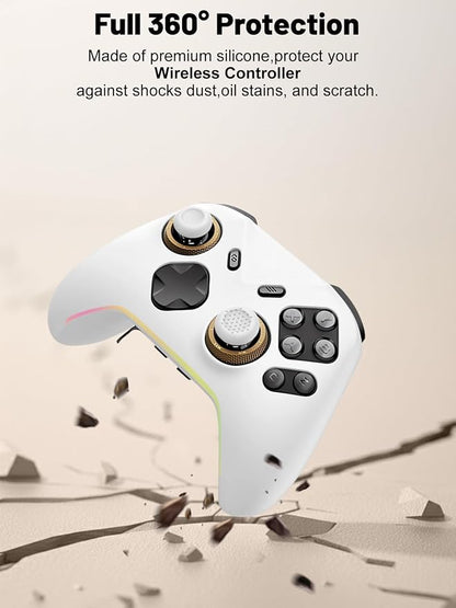 Silicone Protective Case for Flydigi Vader 5 Pro Wireless Controller, Full-Body Protective Cover with Precise Cutout, Shockproof Dustproof Protector Sleeve & Scratch-Resistant Sleeve (White)