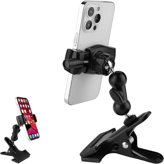 Clamp Phone Stand Holder for Guitar Head/Desk/Table/Glass/Baffle/Easel,Guitar Head Phone Mount,360°Adjustable Aluminium Alloy Arm Compatible with iPhone/Nexus/HTC/LG/Huawei/Smart Phones