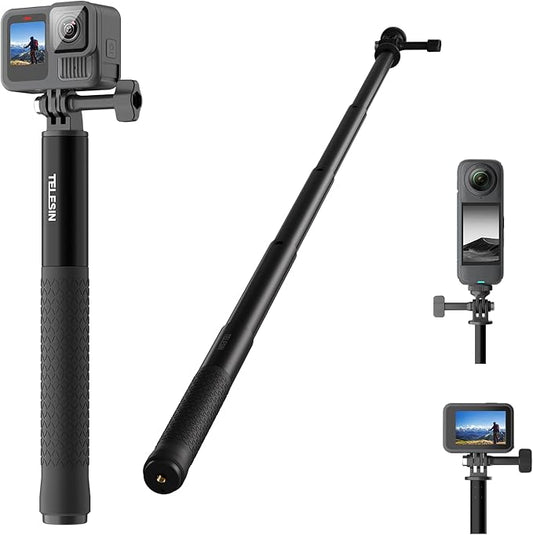 TELESIN 47" Extension Selfie Stick, Portable Handheld Invisible Monopod Pole for GoPro Hero 13 12 11 10 Insta360 X5/DJI Osmo 360/Action 6 5 4 Pocket/AKASO Vlog Selfie Stick, Action Camera Accessories