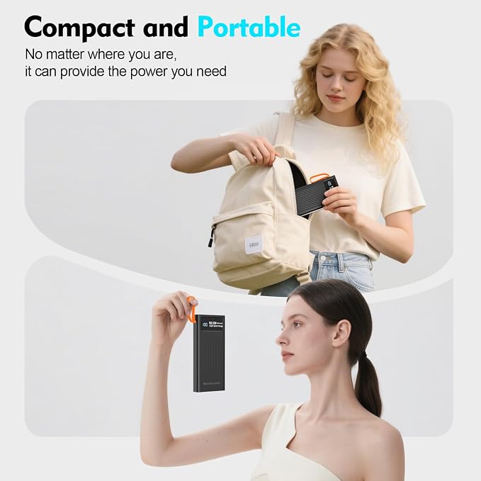 Portable Charger 10000mAh Power Bank Built-in Cable,PD 22.5W Fast Charging Powerbank, LED Display External Battery Pack with LED Lighting, Travel Phone Charger for iPhone 16/15/14/13/12,Samsung,Google
