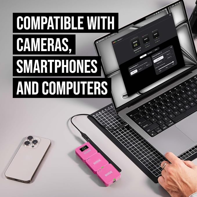 RØDE Wireless GO (Gen 3) – Compact Wireless Mic – Pristine Audio, 32-bit Float Recording, Automatic Level Control, for Phones, Cameras and Computers (Pink)