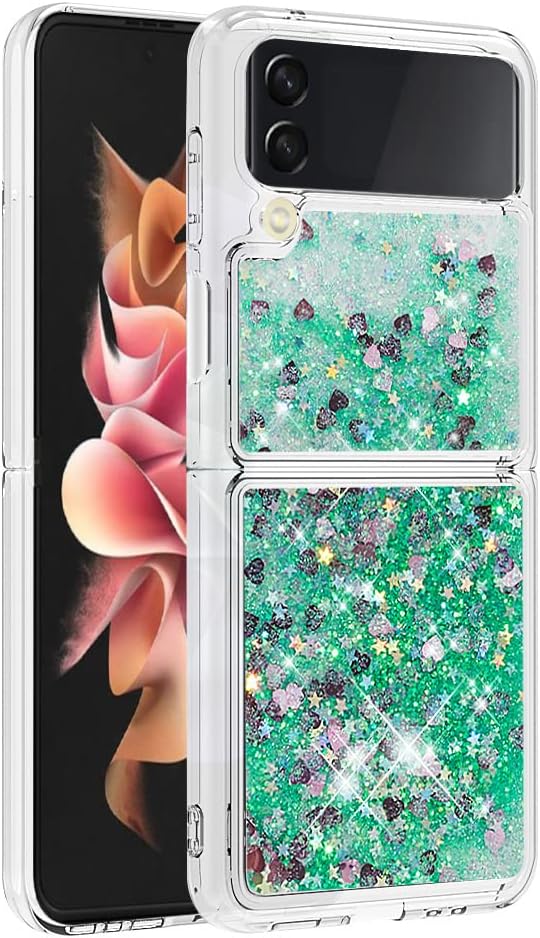 Galaxy Z Flip 4 Glitter Case Silicone, Galaxy Z Flip 4 Liquid Cover, Girls Women Bling Floating Sparkle Quicksand Shockproof Waterfall Slim Phone Cover Back Compatible with Samsung Galaxy Z Flip 4