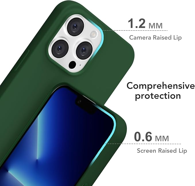 for iPhone 13 Pro Max Case Silicone Compatible with Magsafe Case, Ultra Slim Thin Magnetic Phone Cases Mag Safe, Cute Soft Rubber Gel Matte Plain Wireless Charging Cover for Women, Dark Green