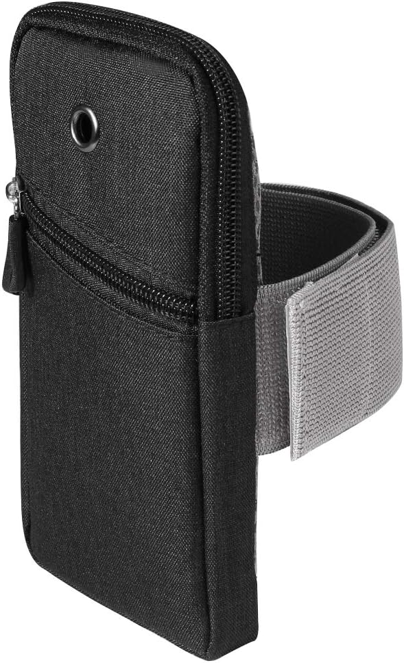 Universal Nylon Zipper Sports Running Armband Compatible for Samsung Galaxy S23+ S22+ S21+ S20+ S10+ S9+ S8+ / S20 FE Note 20 10+ 9 8 / A51 A52 A53 A71 / OnePlus 9 Nord N20 / BLU View 3 (Black)