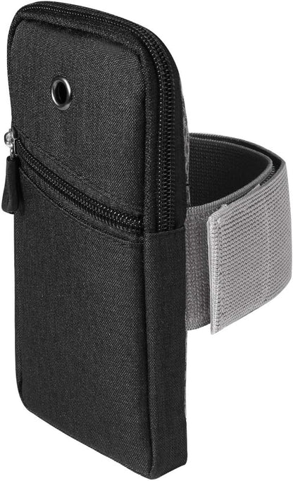 Universal Nylon Zipper Sports Running Armband Compatible for Samsung Galaxy S23+ S22+ S21+ S20+ S10+ S9+ S8+ / S20 FE Note 20 10+ 9 8 / A51 A52 A53 A71 / OnePlus 9 Nord N20 / BLU View 3 (Black)