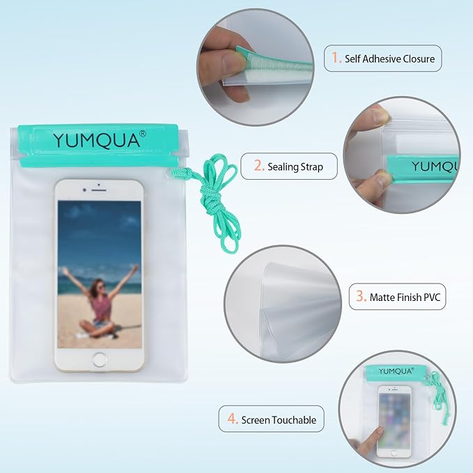 YUMQUA Clear Waterproof Bag, Waterproof Document Pouch Passport Holder Water Tight Map Case Waterproof Pouch Water Proof Small Dry Bags for Kindle Phone Tablet Camera, Kayak Boat PaddleBoard