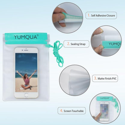 YUMQUA Clear Waterproof Bag, Waterproof Document Pouch Passport Holder Water Tight Map Case Waterproof Pouch Water Proof Small Dry Bags for Kindle Phone Tablet Camera, Kayak Boat PaddleBoard