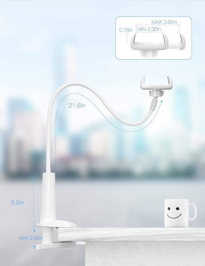 Tryone Gooseneck Phone Holder Stand for Bed Flexible Arm Adjustable Cell Phones Mount Clamp on Desk Bedframe Compatible with iPhone 14 Pro Max 13 12 11 X SE Series/Samsung S22 or Other 4"-7" Devices