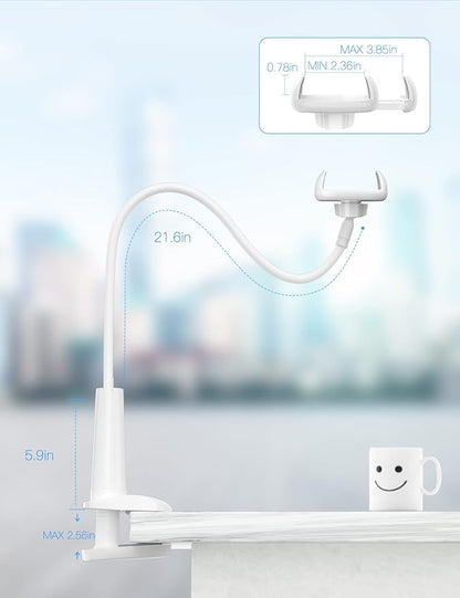 Tryone Gooseneck Phone Holder Stand for Bed Flexible Arm Adjustable Cell Phones Mount Clamp on Desk Bedframe Compatible with iPhone 14 Pro Max 13 12 11 X SE Series/Samsung S22 or Other 4"-7" Devices