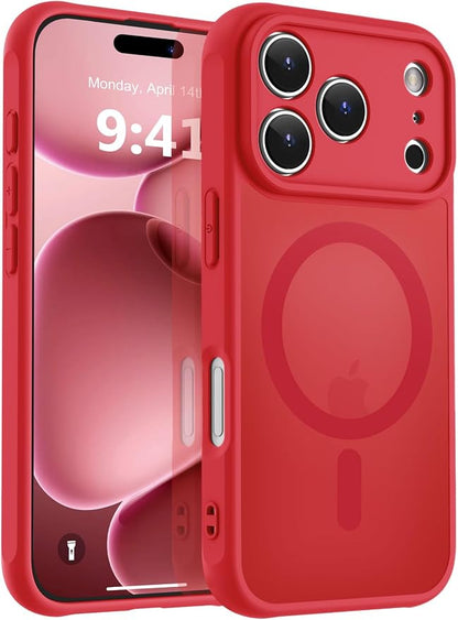 MOCCA Magnetic for iPhone 17 Pro Case, (Compatible with Magsafe) (16FT Military Grade Protection) Full Camera Protection Anti-Fingerprint Slim Translucent Matte Phone Cover 6.3",Red