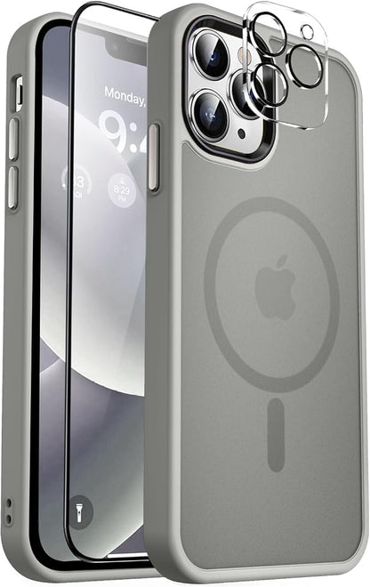 MOCCA Strong Magnetic for iPhone 12 Pro Max Case,[Compatible with Magsafe][Glass Screen Protector+Camera Lens Protector] Slim Thin Shockproof Cover Phone Case for iPhone 12 Pro Max 6.7",Titanium Gray