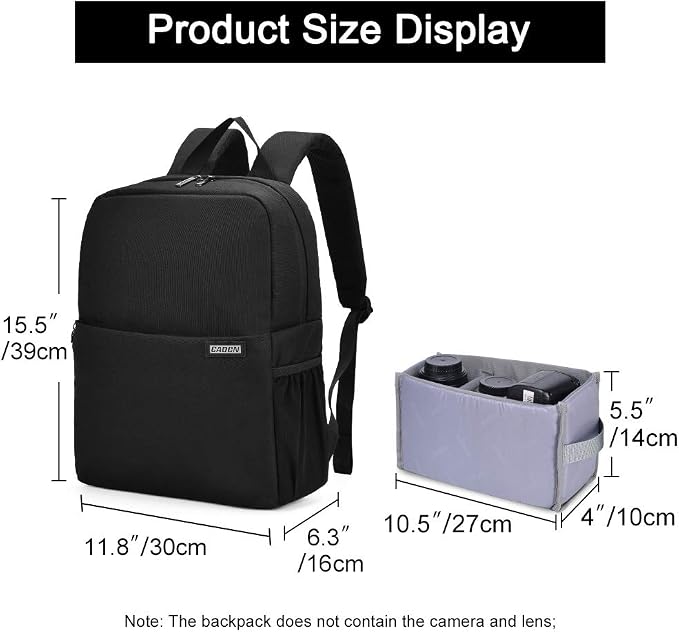 CADeN Camera Backpack Bag with 14" Laptop Compartment Waterproof, DSLR/SLR Mirrorless Camera Case for Travel Daily Photography, Compatible for Canon Sony Nikon Camera and Lens with Tripod Straps