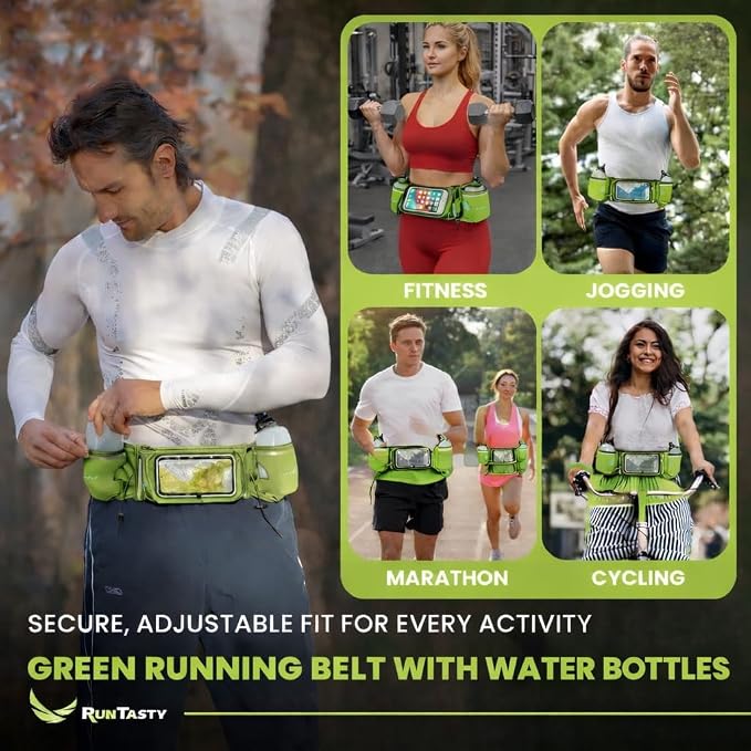 No.1 Hydration Belt by Runtasty - Premium Running Fuel Belt w/2 BPA-Free 10 oz Water Bottles, Tilt-Up Pocket w/Touchscreen-Ready Cover - Fits All iPhones, Runners Ebook & No-Bounce Design