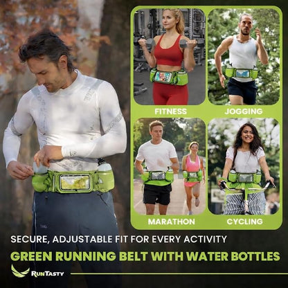 No.1 Hydration Belt by Runtasty - Premium Running Fuel Belt w/2 BPA-Free 10 oz Water Bottles, Tilt-Up Pocket w/Touchscreen-Ready Cover - Fits All iPhones, Runners Ebook & No-Bounce Design
