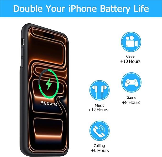Battery Case for iPhone 17 Pro Max, [12000mAh] Slim Rechargeable Smart Extended Charging Case Compatible with iPhone 17 Pro Max (6.9 inch) Backup Power Battery Pack Charger Cover-Black