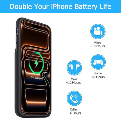 Battery Case for iPhone 17 Pro Max, [12000mAh] Slim Rechargeable Smart Extended Charging Case Compatible with iPhone 17 Pro Max (6.9 inch) Backup Power Battery Pack Charger Cover-Black