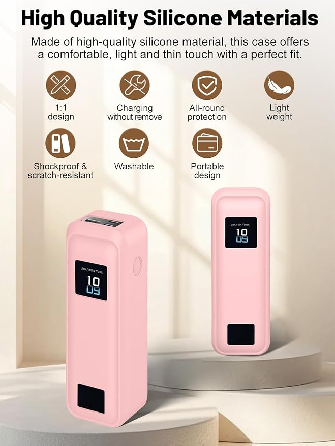 Silicone Protective Case Compatible with Anker Prime Power Bank 20,100mAh 3-Port Portable Charger, Full-Body Protective Cover with Precise Cutouts, Shockproof & Scratch-Resistant Sleeve (Pink)