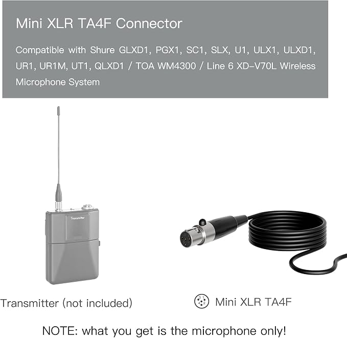 J K Pro Lavalier Lapel Microphone MIC-J 017 Unidirectional Condenser Microphone Compatible with Shure Wireless Transmitter Mini XLR Ta4f Plug